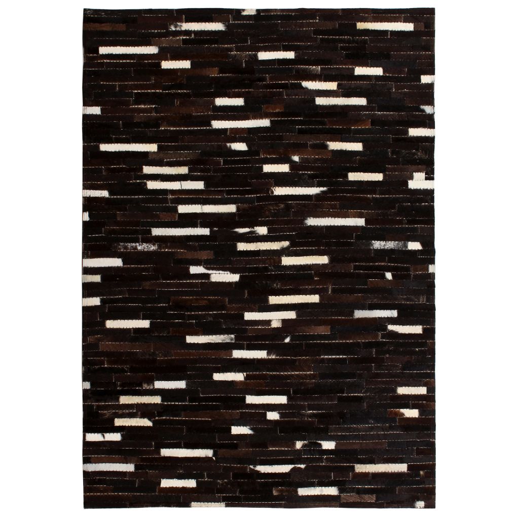 Covor piele naturala, mozaic, 120x170 cm dungi negru/alb 132614