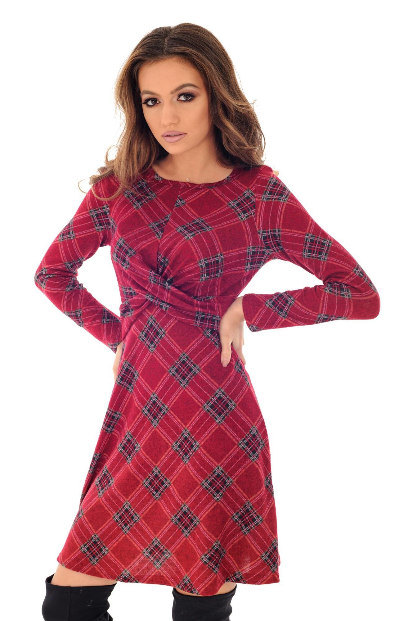 Rochie rosie, ROH, midi, cu maneci lungi, 46