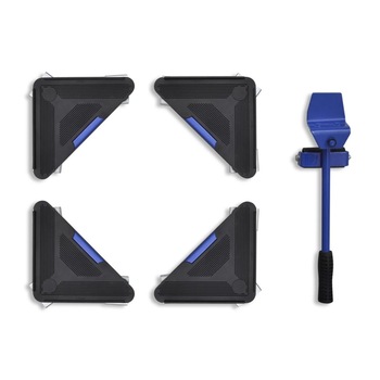 Set pentru ridicare si transport mobila, suport cu role si levier, capacitate 300kg, 5 piese Set pentru ridicare si transport mobila, suport cu role si levier, capacitate 300kg, 5 piese