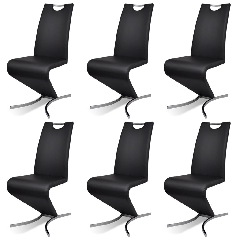 Set de 6 scaune de bucatarie, tip consola, vidaXL, Piele artificiala, Negru, 44 x 62 x 101 cm