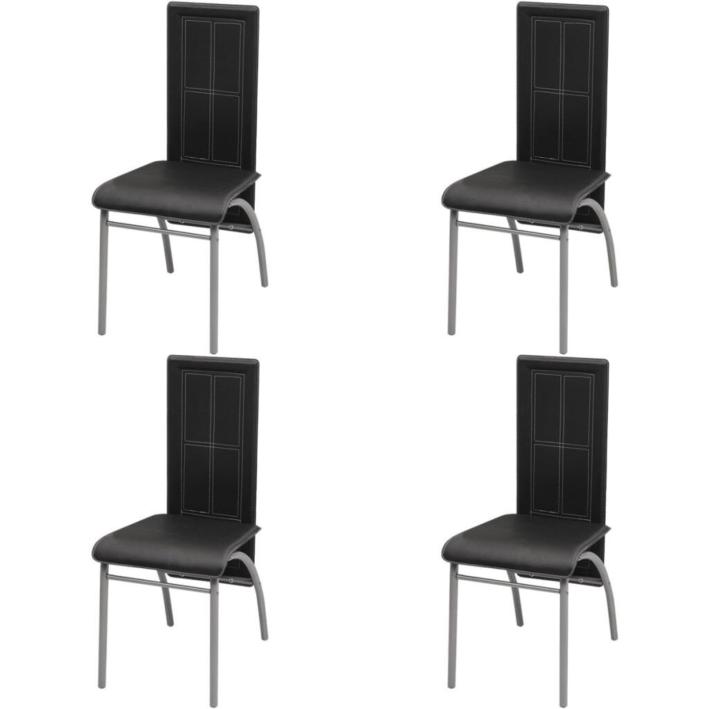 Set de 4 scaune de bucatarie cu design modern, vidaXL, tapiterie din piele artificiala cu model, Negru