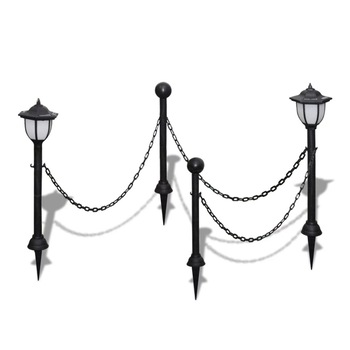Set de 2 lampi solare cu taruri si lant, vidaXL, Plastic, 70 x 55 cm, Gri Set de 2 lampi solare cu taruri si lant, vidaXL, Plastic, 70 x 55 cm, Gri