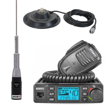 Kit Statie radio CB Avanti Delta 12V - 24V cu antena Cento de 1.2m si baza magnetica PL-145 Kit Statie radio CB Avanti Delta 12V - 24V cu antena Cento de 1.2m si baza magnetica PL-145