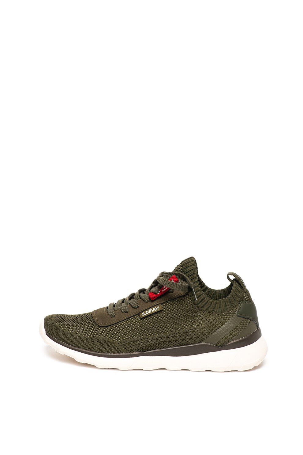 s.Oliver, Pantofi sport slip on cu aspect tricotat, Verde militar, 45