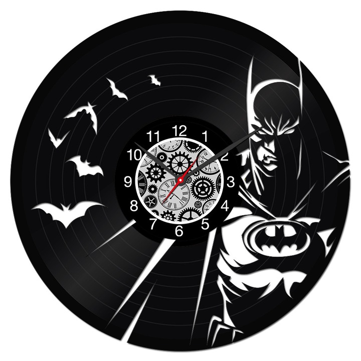 Декоративен часовник за стена от винил - BATMAN, FD Studio, диаметър 30 см, черен
