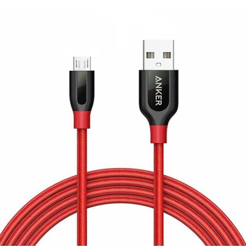 Cablu de date Anker PowerLine, MicroUSB, 1.8 m, Rosu/Negru Cablu de date Anker PowerLine, MicroUSB, 1.8 m, Rosu/Negru