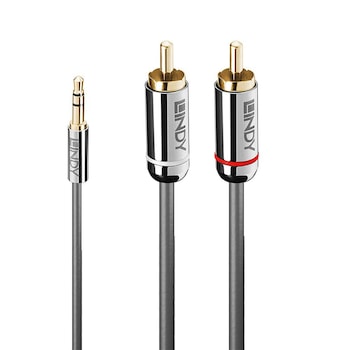 Cablu audio jack 3.5mm la 2 x RCA 2m T-T Antracit Cromo Line, Lindy L35334 Cablu audio jack 3.5mm la 2 x RCA 2m T-T Antracit Cromo Line, Lindy L35334