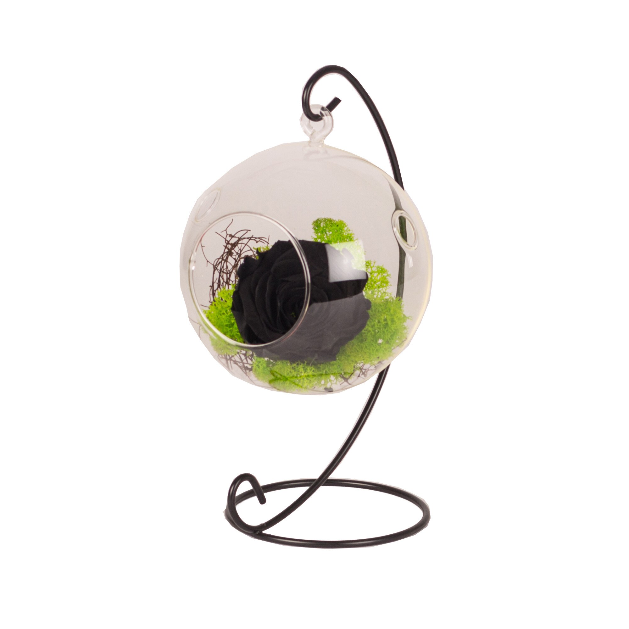 Aranjament suspendat cu trandafir conservat negru, Purple Flowers