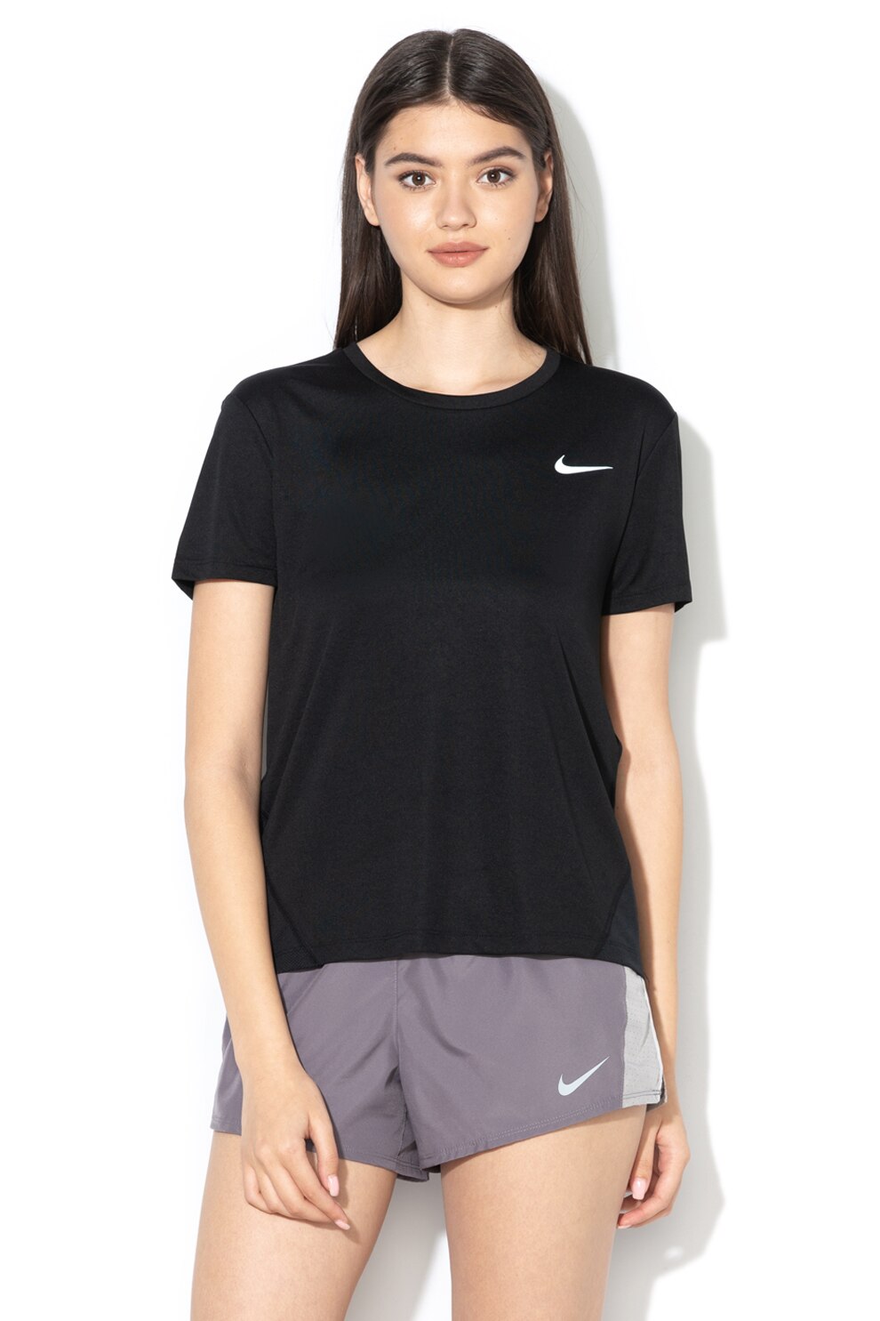 Nike, Tricou cu tehnologie Dri-Fit, pentru alergare Miler, Negru