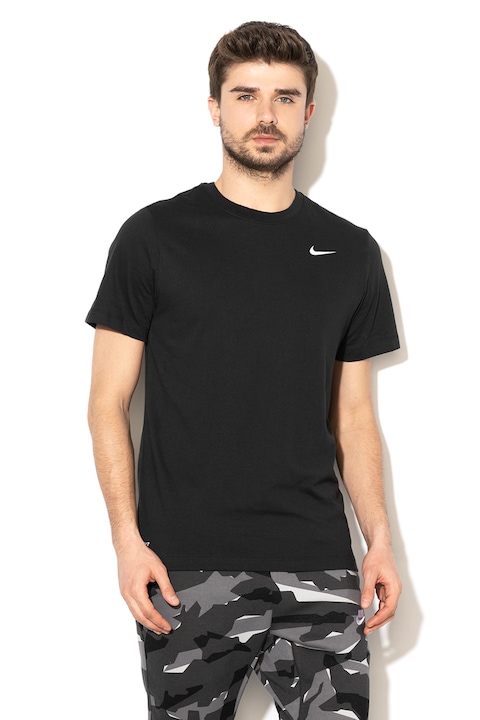 Nike, Фитнес тениска с овално деколте и Dri-FIT, Бял/Черен