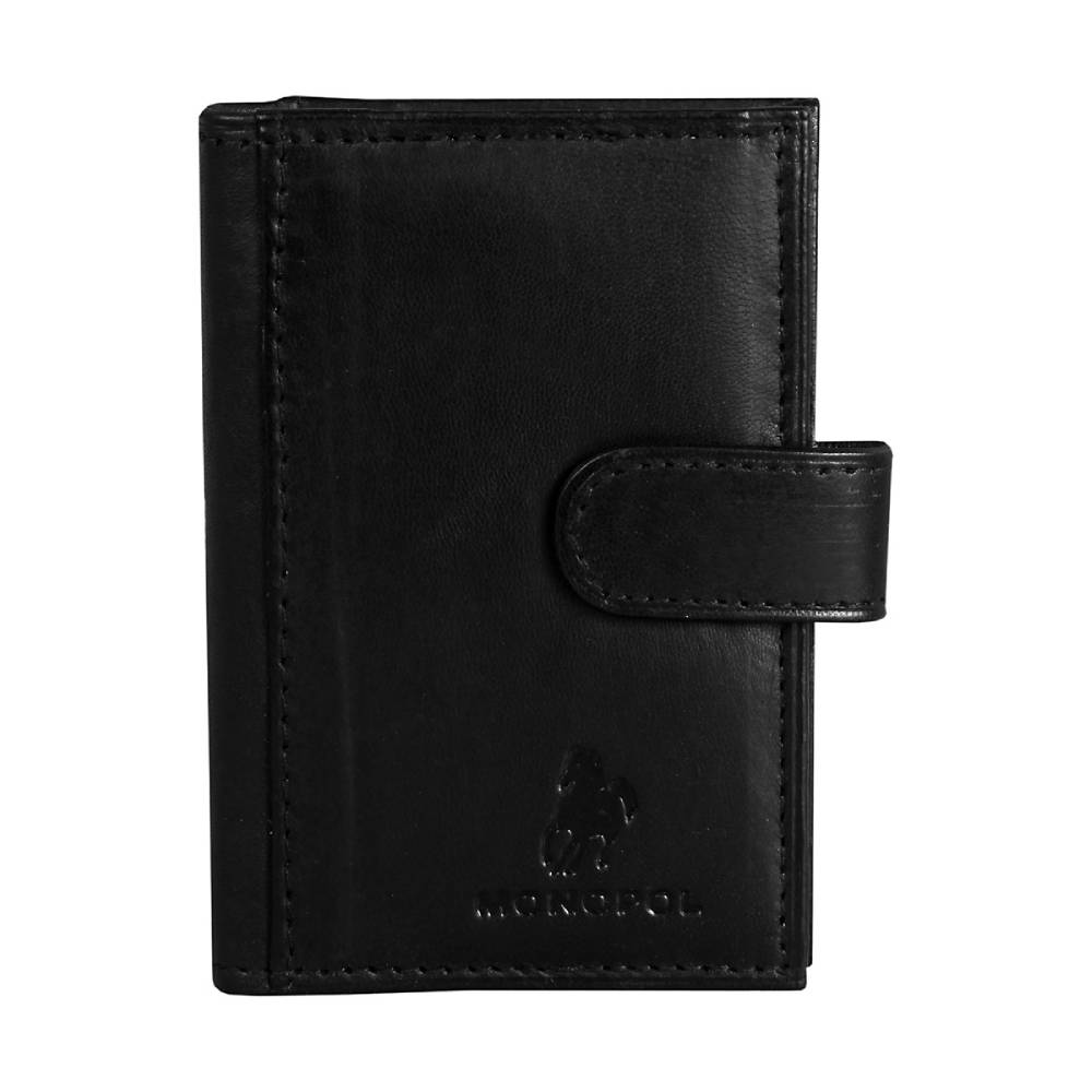 Port card, piele naturala, negru, 7.5 x 11 cm, Monopol, B702N