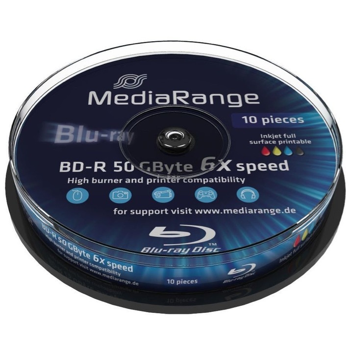Blu-Ray MediaRange BD-R Dual Layer 50Gb 6X (Printable) - 10bucati