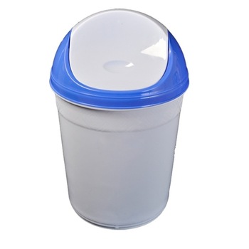 Cos gunoi fluture Plastina plastic, forma semiovala, alb cu albastru, cu capac batant, 6L, AN Cos gunoi fluture Plastina plastic, forma semiovala, alb cu albastru, cu capac batant, 6L, AN
