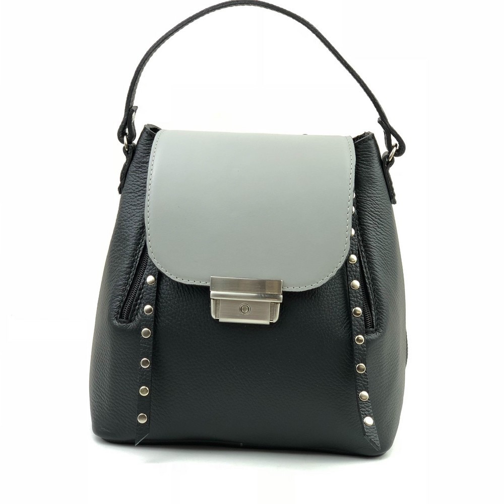 Rucsac din piele naturala pentru femei, Oscar negru-gri