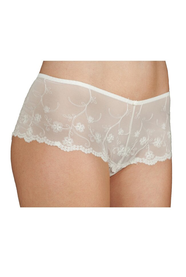 Chilot din tulle brodat dama Grace Selene alb fildes, Alb fildes