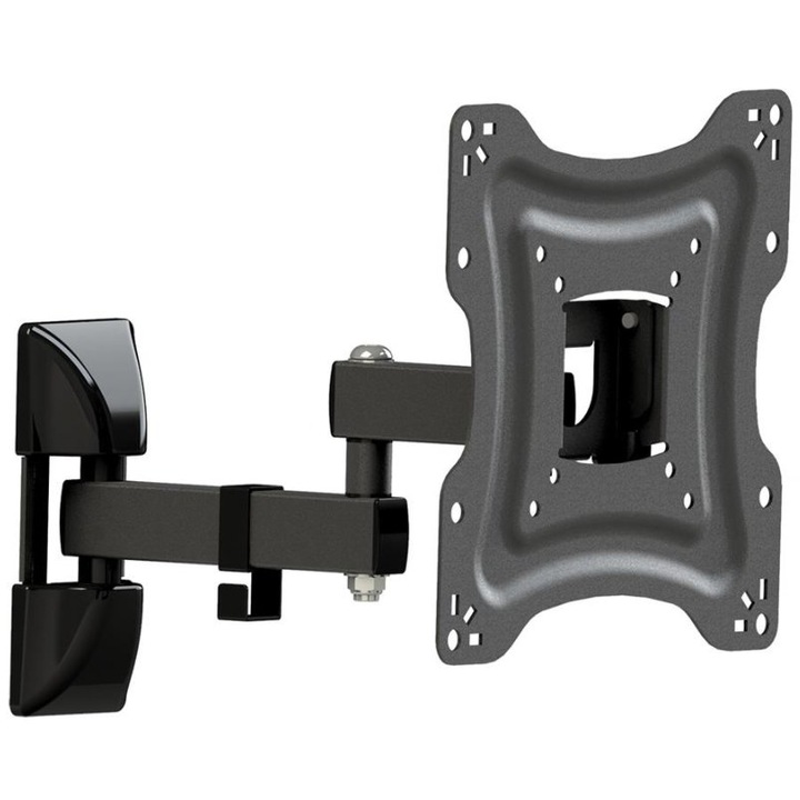 Suport TV ART AR-83 10-42'', max 15kg, VESA 75-200mm, reglare verticala -15°/+4°, rotatie 180°, distanta perete 265mm, negru, metal, kit montaj inclus