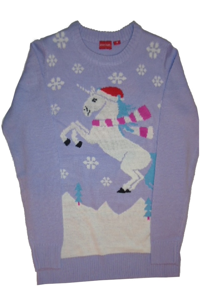 Pulover lila cu inorog, marimea M INTL, multicolor