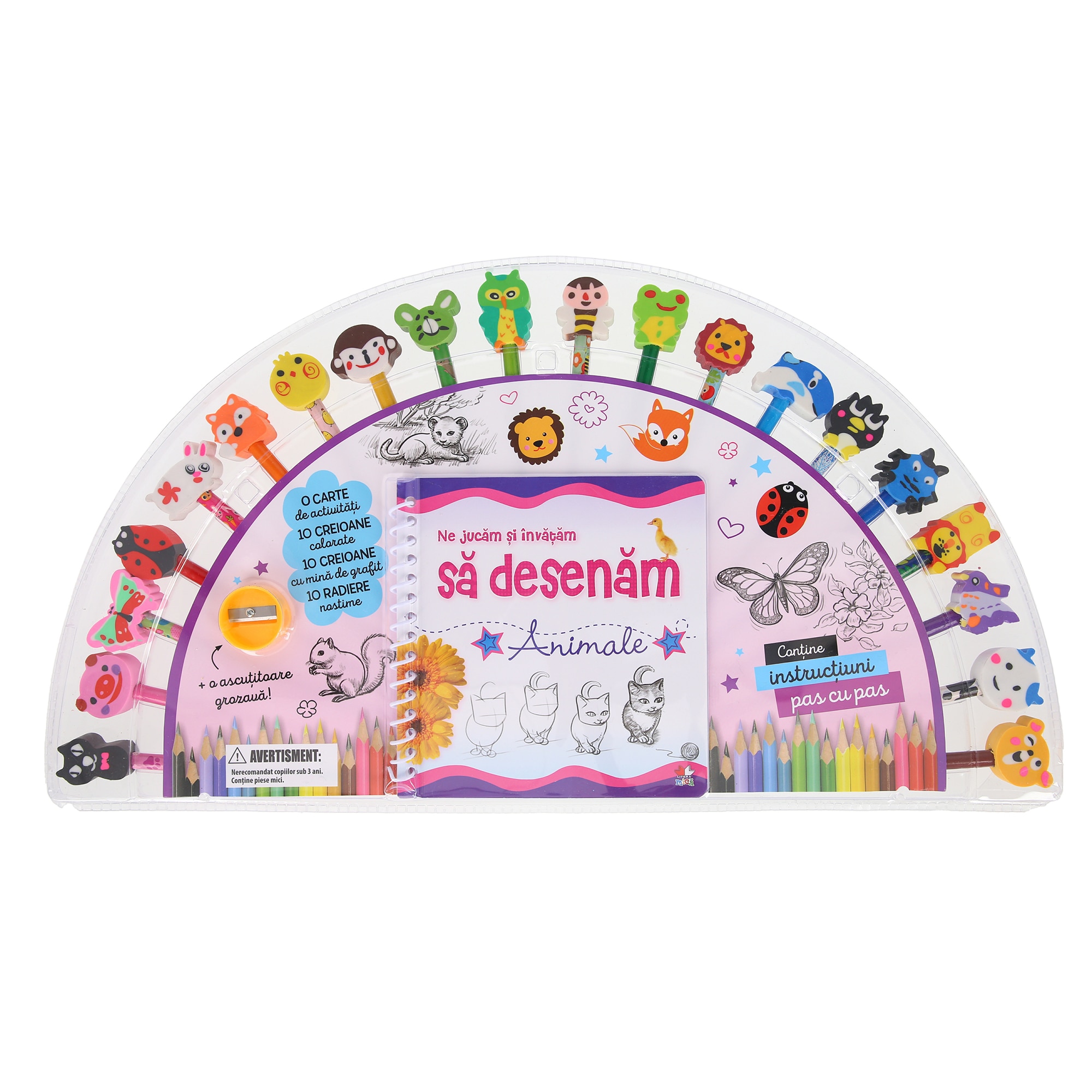 Ne jucam si invatam sa desenam animale. O carte de activitati (20 creioane)