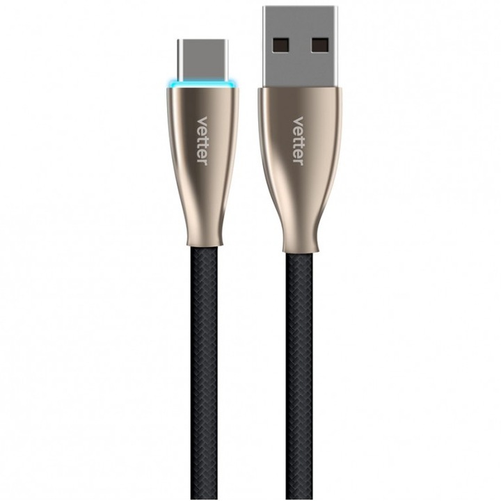 Cablu de date Vetter Type C, Super Charge 5A, LED, Black