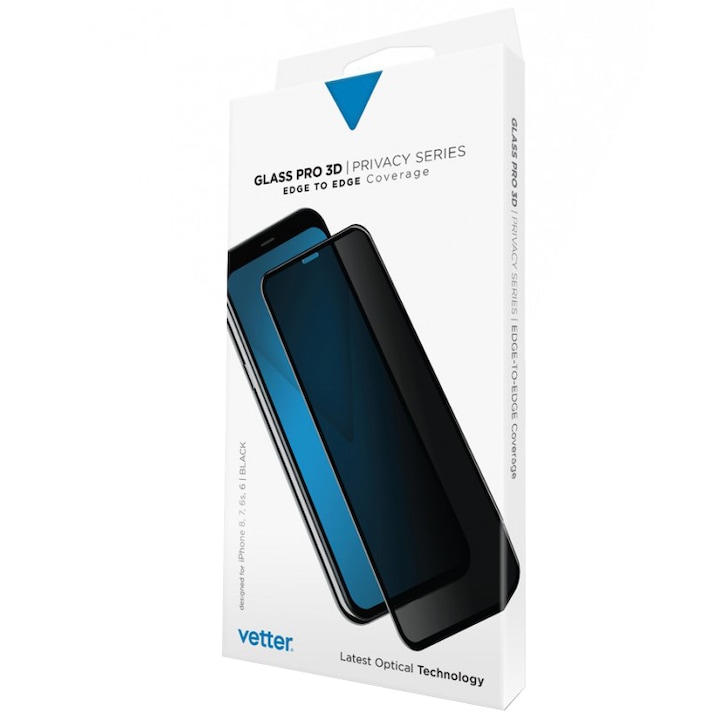 Folie de protectie Vetter Tempered Glass pentru iPhone 8, 7, 6s, 6, 3D Privacy Series, Black