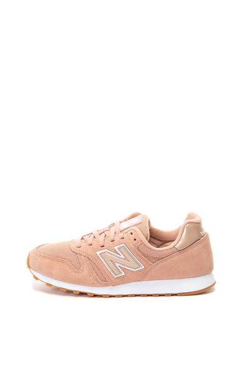 New Balance, Pantofi sport cu insertii de piele intoarsa 373, Roz piersica, 5.5