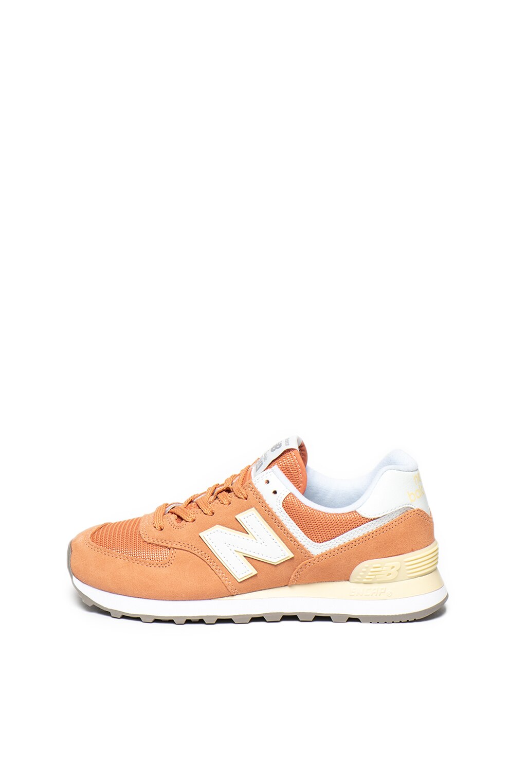 New Balance, Pantofi sport cu insertii de piele intoarsa Classic 574, Oranj stins, 6