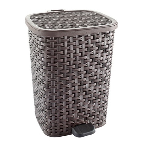 Cos gunoi din plastic, forma dreptunghiulara, iMK® culoare maro, cu pedala si capac batant, 12L