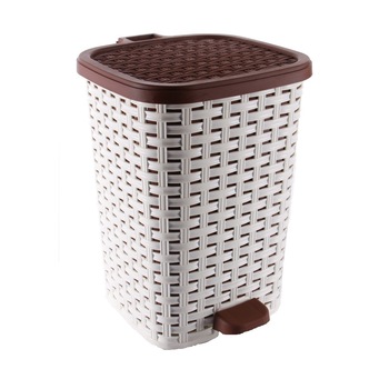 Cos gunoi din plastic, forma dreptunghiulara, iMK® culoare crem cu maro, cu pedala si capac batant, 12L Cos gunoi din plastic, forma dreptunghiulara, iMK® culoare crem cu maro, cu pedala si capac batant, 12L