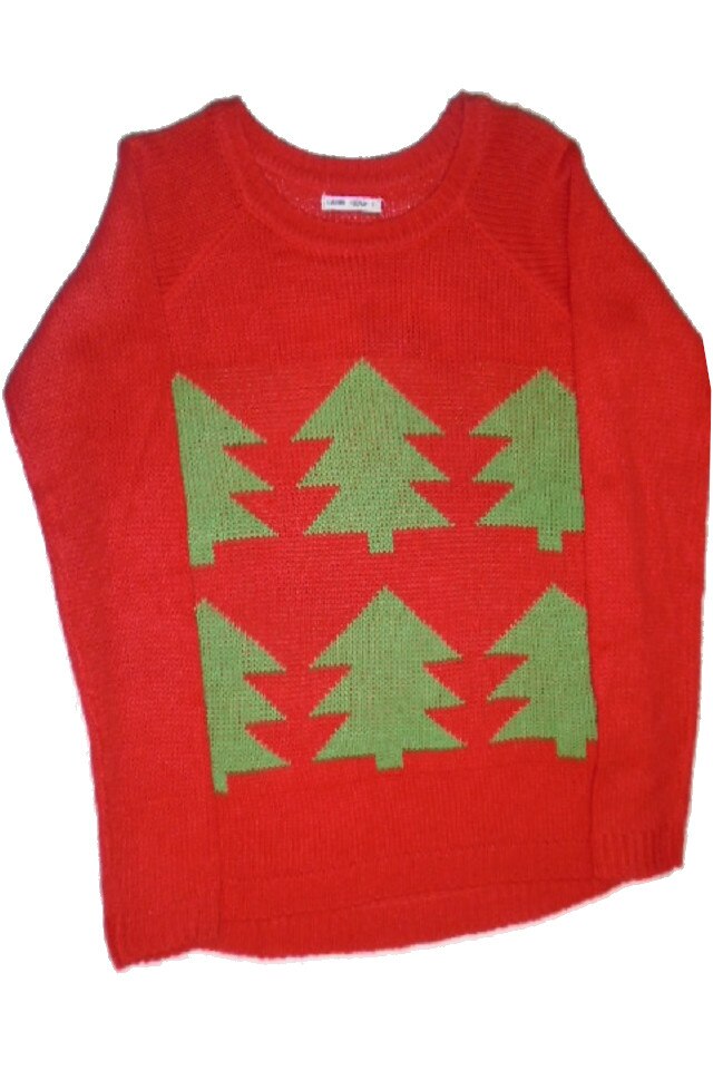 Pulover rosu cu braduti verzi, marimea S INTL