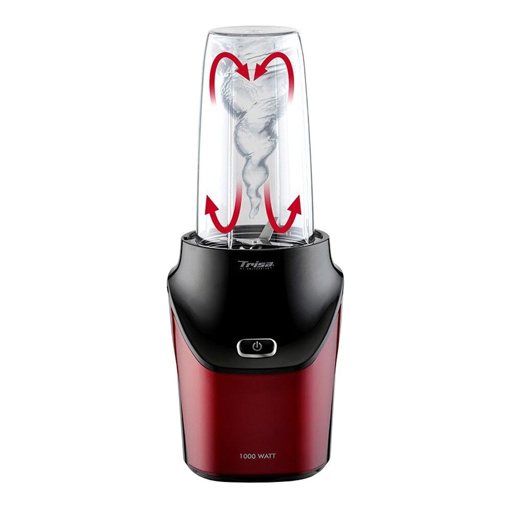 Blender Trisa Energy Boost , 1000 W, 1 treapta de viteza, 1 l, functie Pulse, bol din plastic, actiune ciclonica, rosu + negru AN