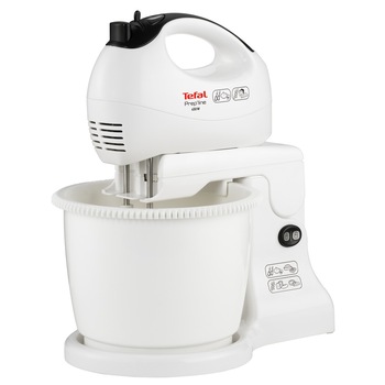 Mixer de mana Tefal Prepline cu bol de 2.5 l, 450 W, 5 trepte de viteza, functie turbo, alb, pasator + tel + vas gradat 0.6 l + carlige framantare + palete amestecare AN Mixer de mana Tefal Prepline cu bol de 2.5 l, 450 W, 5 trepte de viteza, functie turbo, alb, pasator + tel + vas gradat 0.6 l + carlige framantare + palete amestecare AN