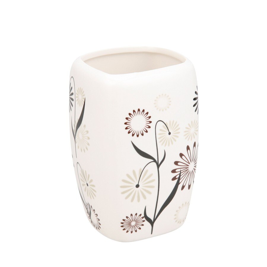 Pahar toaleta iMK®, ceramica, model floral, 7 x 6.5 x 10.5 cm