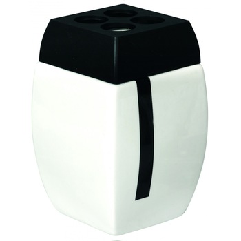 Suport periute dinti, Bisk , ceramica, alb / negru Suport periute dinti, Bisk , ceramica, alb / negru