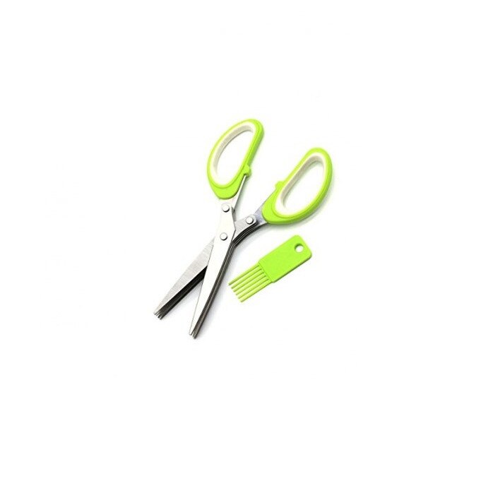 Foarfeca verdeturi cu 5 lame din otel inoxidabil, cu perie de curatare, maruntire verdeturi, verde-alb, FMD014