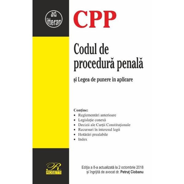 Codul De Procedura Penala Ed 8 Act 2 10 2018 Emag Ro