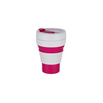 Pahar portabil cafea Pocket Cup pliabil, cana To Go, cupa silicon, alb-roz FMD169 Pahar portabil cafea Pocket Cup pliabil, cana To Go, cupa silicon, alb-roz FMD169