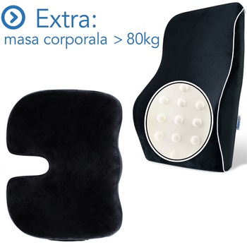 Set Perne Ortopedice Fermitate Extra - Pentru masa corporala peste 80 KG | Perna lombara Completa si Perna sezut Suporto®️ Coccis din spuma cu memorie| Culoare Negru Set Perne Ortopedice Fermitate Extra - Pentru masa corporala peste 80 KG | Perna lombara Completa si Perna sezut Suporto®️ Coccis din spuma cu memorie| Culoare Negru
