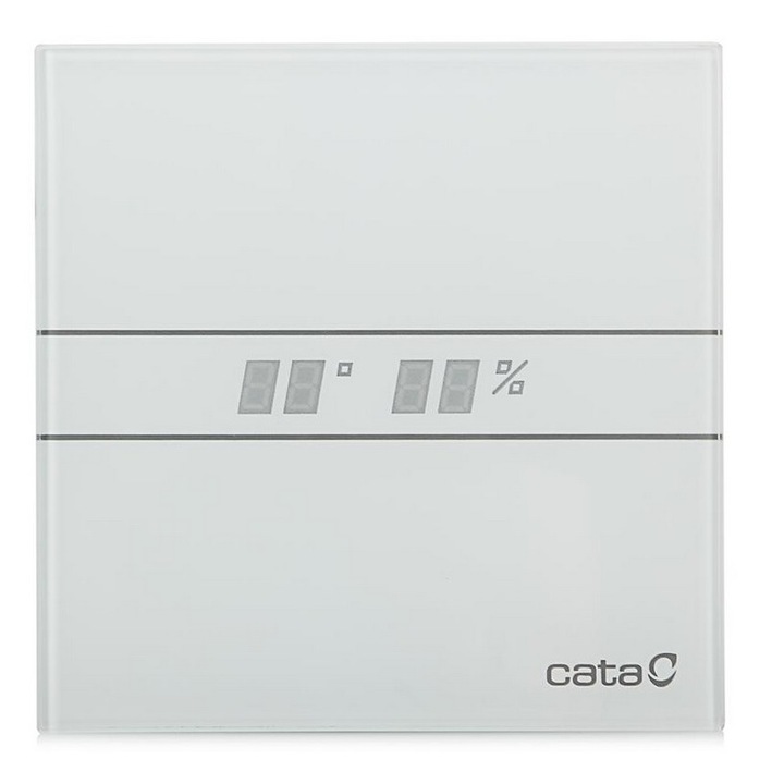 Вентилатор, E-100 GHT, CATA, Сензор за влажност, Таймер, Стъклен капак, Бял, Led дисплей, Безшумен, Икономичен