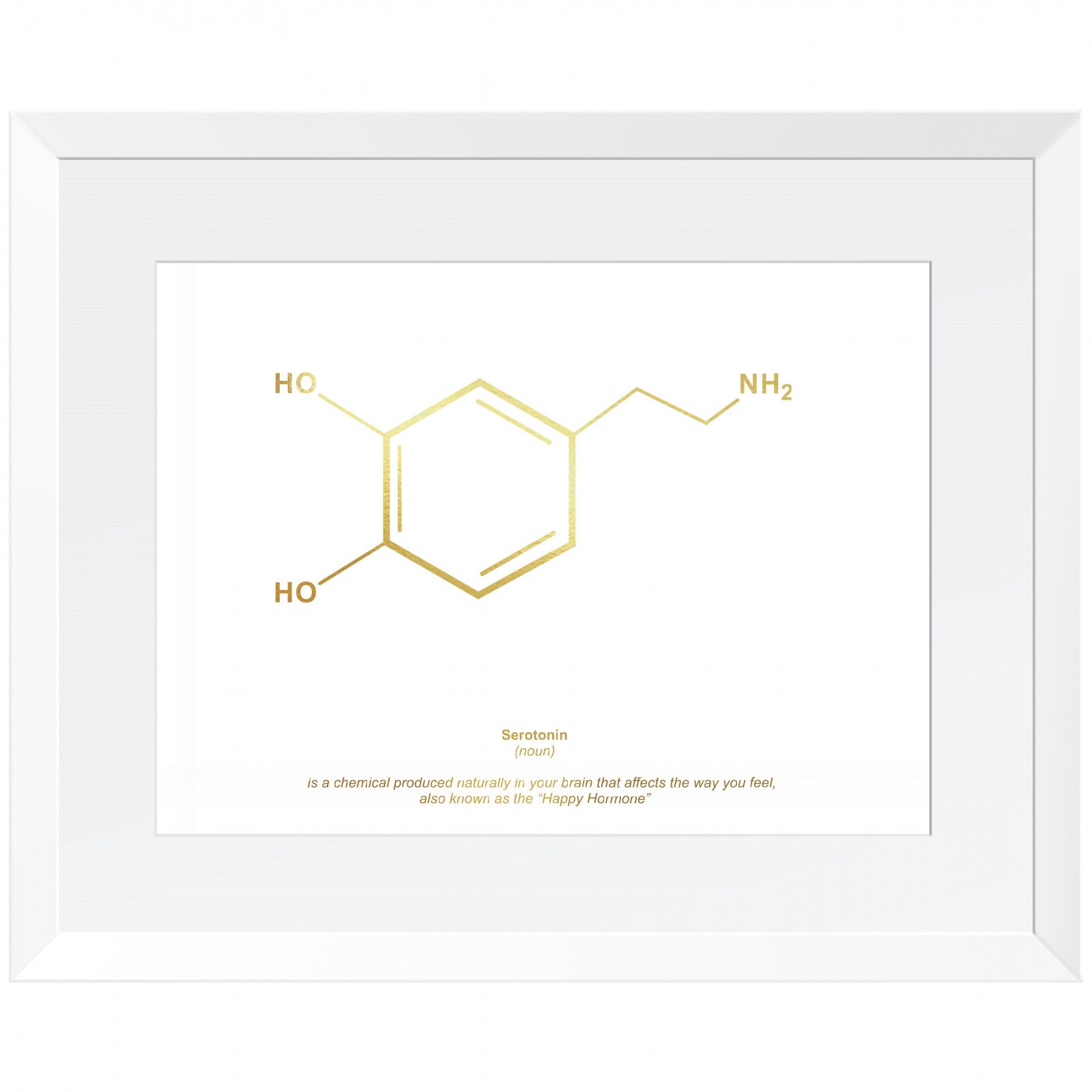 Tablou Serotonina, colaj metalic auriu, formula, chimia iubirii