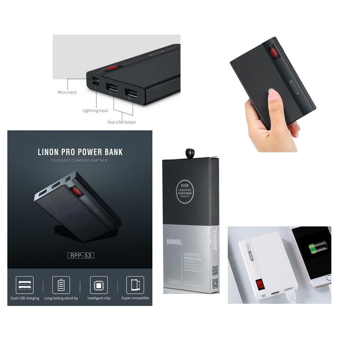 Baterie externa portabila Remax Linon Pro, 10.000 mAh, Gri