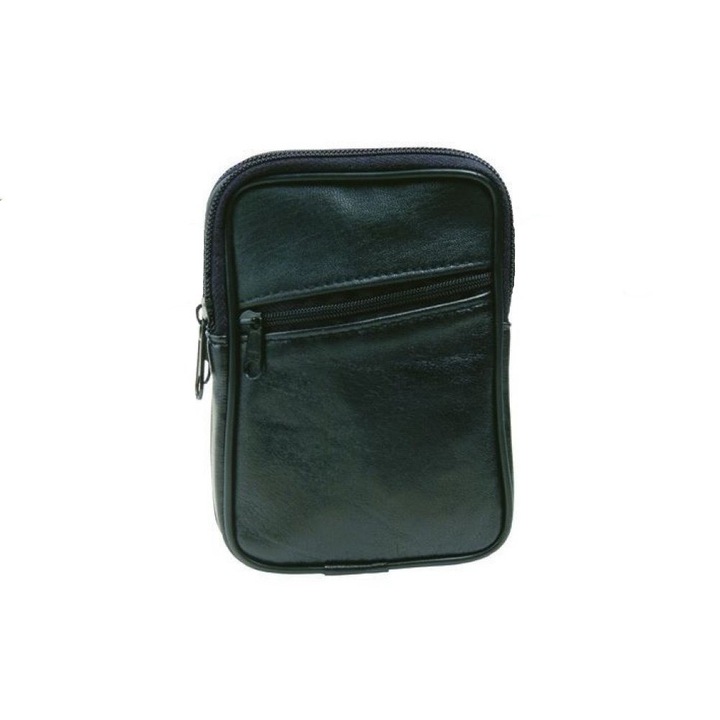 Borseta mica de brau, piele naturala, negru, 10 x 14 cm, A606