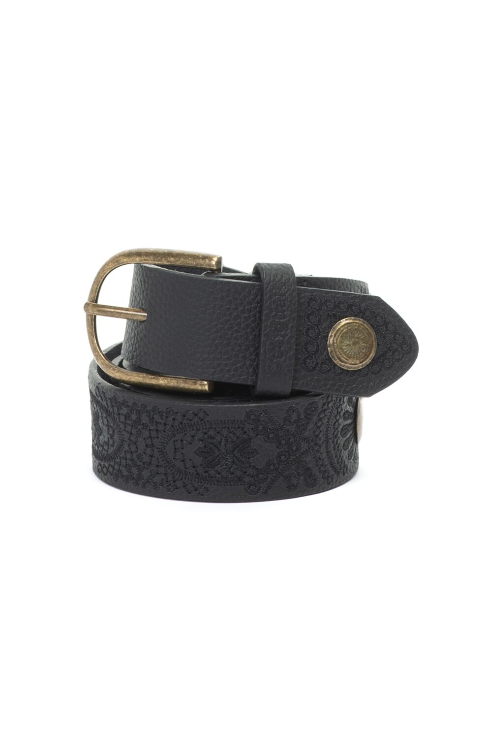 DESIGUAL, Curea de piele cu broderie Everydayone, Negru, 95 Standard