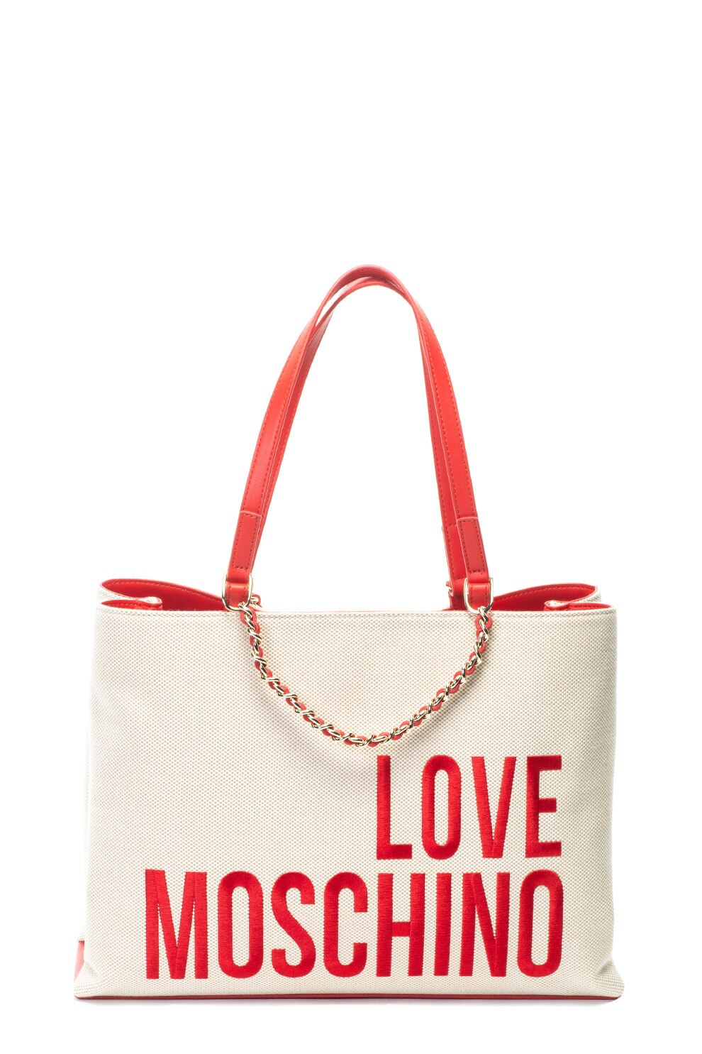 Love Moschino, Geanta shopper cu logo brodat, Bej