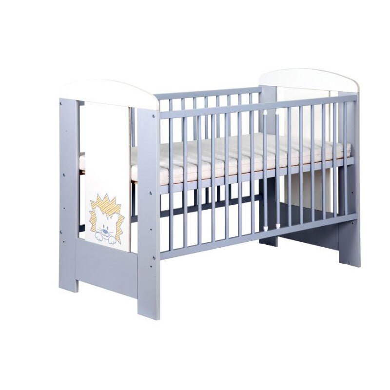 Patut din lemn 120 x 60 cm pentru bebelusi Klups Safari Leo PKS-2G, Gri