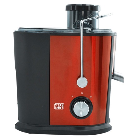 Storcator de fructe si legume Star-Light RPJ-500W, 500 W, Recipient suc 0.35 l, Recipient pulpa 1.3 l, Tub de alimentare 65 mm, Negru/Rosu