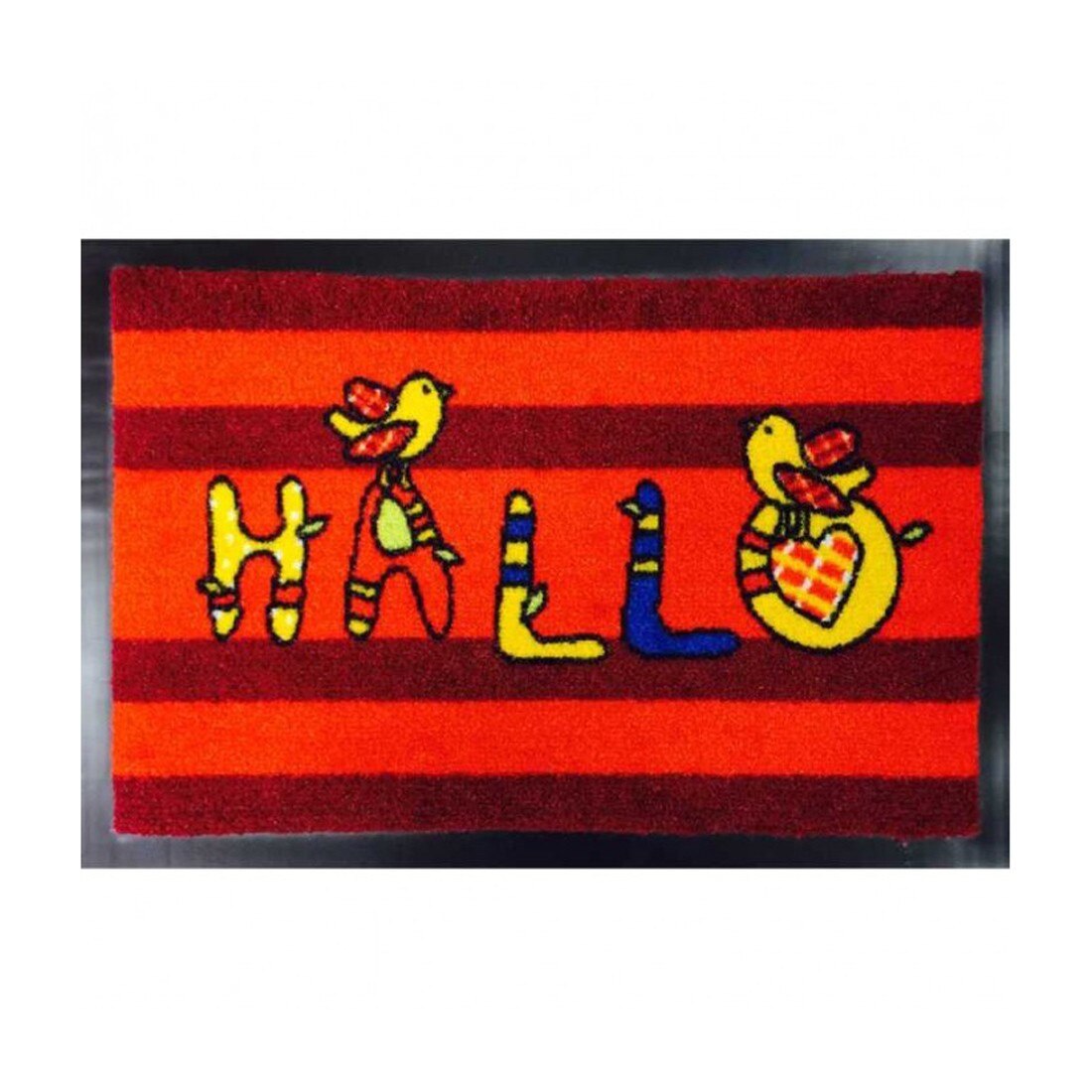Covor intrare iMK®, mesaj Hallo, cu suport PVC, rosu, dreptunghiular, 60 x 40 cm