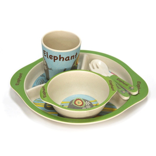 Set 5 piese de masa RAKI SLONCE pentru copii cu farfurie rotunda 3 compartimente, bol, cana, lingurita si furculita, vesela mancare , compatibil microunda