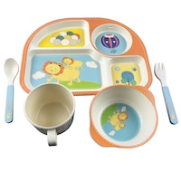 Set serviciu de masa copi 5 piese RAKI LAVCE cu farfurie patrata 4 compartimente, bol, cana, lingurita si furculita, compatibil microunda