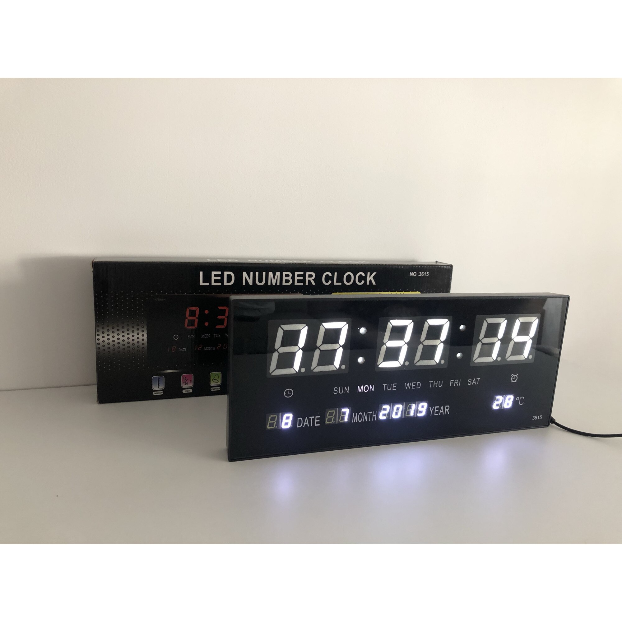 Ceas Digital Led Ceas LED 36x15cm Perete, Afisaj Electronic Digital Alb Led, Termometru ...