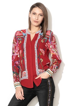 DESIGUAL, Tricou cu imprimeu grafic Silvina, Rosu inchis/Albastru lavanda, XS DESIGUAL, Tricou cu imprimeu grafic Silvina, Rosu inchis/Albastru lavanda, XS